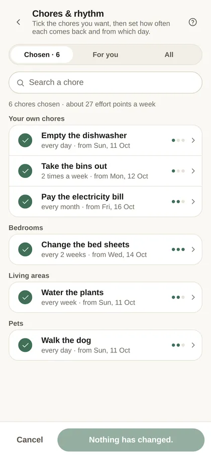 Screenshot — Chores, on a rota