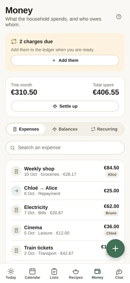 Screenshot — Expenses that add up themselves
