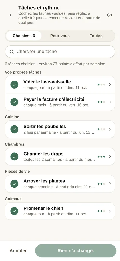Capture d’écran — Les tâches, à tour de rôle