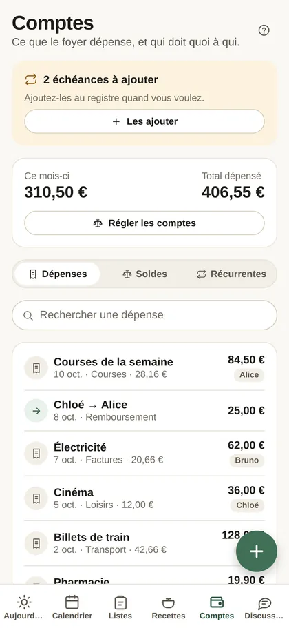 Capture d’écran — Les comptes, tout seuls